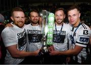 25 October 2019; Dundalk players, from left, Seán Hoare, Dane Massey, Andy Boyle and Daniel Cleary with the SSE Airtricity League Premier Division trophy following the SSE Airtricity League Premier Division match between Dundalk and St Patrick's Athletic at Oriel Park in Dundalk, Co Louth. Photo by Stephen McCarthy/Sportsfile