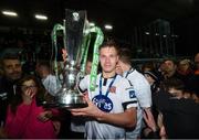 25 October 2019; Daniel Cleary of Dundalk with the SSE Airtricity League Premier Division trophy following the SSE Airtricity League Premier Division match between Dundalk and St Patrick's Athletic at Oriel Park in Dundalk, Co Louth. Photo by Stephen McCarthy/Sportsfile