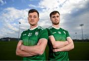 26 October 2019; Danny Cullin, left, and Brian Ryan of Ireland pose for a portrait at the Hurling Shinty International 2019 Jersey Launch at GAA National Games Development Centre in Abbotstown, Dublin. Photo by Eóin Noonan/Sportsfile