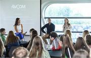 26 October 2019; Dublin footballer Ciara Trant, with Mayo footballer Keith Higgins and MC Lauren Guilfoyle at the #GAAyouth Forum 2019 at Croke Park in Dublin. Photo by Matt Browne/Sportsfile