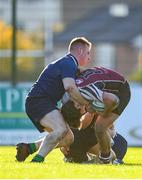 26 October 2019; Sean O'Grady of NUIG in action against Matthew Borne of Queen’s University Belfast during the 5th place play-off match between Queen’s University Belfast and NUI Galway at Terenure College RFC in Lakelands Park, Dublin. Photo by Eóin Noonan/Sportsfile