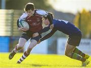 26 October 2019; David Burke of NUIG in action against Ben Donovan of Queen’s University Belfast during the 5th place play-off match between Queen’s University Belfast and NUI Galway at Terenure College RFC in Lakelands Park, Dublin. Photo by Eóin Noonan/Sportsfile