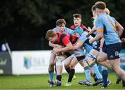 26 October 2019; Fionn Finnerty of Trinity College Dublin in action against JJ Landers of UCD during the Maxol Conroy Cup final match between University College Dublin and Trinity College Dublin at Terenure College RFC in Lakelands Park, Dublin. Photo by Eóin Noonan/Sportsfile