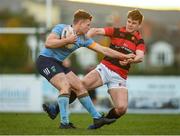 26 October 2019; Josh O'Connor of UCD in action against Liam McMahon of Trinity College Dublin during the Maxol Conroy Cup final match between University College Dublin and Trinity College Dublin at Terenure College RFC in Lakelands Park, Dublin. Photo by Eóin Noonan/Sportsfile