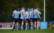 26 October 2019; UCD players huddle during the Maxol Conroy Cup final match between University College Dublin and Trinity College Dublin at Terenure College RFC in Lakelands Park, Dublin. Photo by Eóin Noonan/Sportsfile