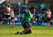 26 October 2019; Niyi Adeolokun of Connacht dives over to score his side's first try during the Guinness PRO14 Round 4 match between Connacht and Toyota Cheetahs at The Sportsground in Galway. Photo by Seb Daly/Sportsfile