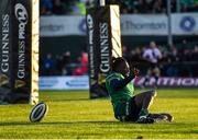 26 October 2019; Niyi Adeolokun of Connacht after scoring his side's first try during the Guinness PRO14 Round 4 match between Connacht and Toyota Cheetahs at The Sportsground in Galway. Photo by Seb Daly/Sportsfile