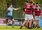 26 October 2019; Jack Dempsey of UCD celebrates after the Maxol Conroy Cup final match between University College Dublin and Trinity College Dublin at Terenure College RFC in Lakelands Park, Dublin. Photo by Eóin Noonan/Sportsfile