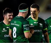 26 October 2019; Tom Farrell of Connacht, right, is congratulated by team-mate Paul Boyle, centre, following his last minute try during the Guinness PRO14 Round 4 match between Connacht and Toyota Cheetahs at The Sportsground in Galway. Photo by Seb Daly/Sportsfile