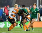 26 October 2019; Niyi Adeolokun of Connacht is tackled by Tian Schoeman and Ox Nche during the Guinness PRO14 Round 4 match between Connacht and Toyota Cheetahs at The Sportsground in Galway. Photo by Seb Daly/Sportsfile
