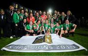 26 October 2019; Peamount United players celebrate winning the Só Hotels Women’s National League following their victory over Cork City at PRL Park in Greenogue, Co Dublin. Photo by Stephen McCarthy/Sportsfile