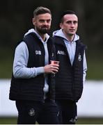 18 October 2019; Greg Bolger, left, and Aaron McEneff of Shamrock Rovers ahead of the SSE Airtricity League Premier Division match between UCD and Shamrock Rovers at The UCD Bowl in Belfield, Dublin. Photo by Ben McShane/Sportsfile