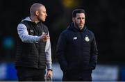 18 October 2019; Shamrock Rovers manager Stephen Bradley, right, and coach Glenn Cronin ahead of the SSE Airtricity League Premier Division match between UCD and Shamrock Rovers at The UCD Bowl in Belfield, Dublin. Photo by Ben McShane/Sportsfile