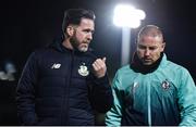 18 October 2019; Shamrock Rovers manager Stephen Bradley, left, and coach Glenn Cronin ahead of the SSE Airtricity League Premier Division match between UCD and Shamrock Rovers at The UCD Bowl in Belfield, Dublin. Photo by Ben McShane/Sportsfile
