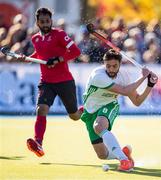 26 October 2019; Chris Cargo of Ireland shoots to score his side's first goal during the FIH Men's Olympic Qualifier match between Canada and Ireland at Rutledge Field, in West Vancouver, British Columbia, Canada. Photo by Darryl Dyck/Sportsfile