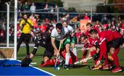 26 October 2019; John McKee of Ireland controls the ball in front of Canada goalkeeper Antoni Kindler, left, and the Canada defence during the FIH Men's Olympic Qualifier match between Canada and Ireland at Rutledge Field, in West Vancouver, British Columbia, Canada. Photo by Darryl Dyck/Sportsfile