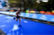 27 October 2019; Stephen Scullion from Co Antrim on his way to crossing the line as the 2nd place male winner and 1st place Irish male winner during the 2019 KBC Dublin Marathon. 22,500 runners took to the Fitzwilliam Square start line today to participate in the 40th running of the KBC Dublin Marathon, making it the fifth largest marathon in Europe. Photo by David Fitzgerald/Sportsfile