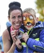 27 October 2019; Fionnuala Heaney with her 9 year old son Dylaan following today’s 2019 KBC Dublin Marathon. 22,500 runners took to the Fitzwilliam Square start line today to participate in the 40th running of the KBC Dublin Marathon, making it the fifth largest marathon in Europe. Photo by Ramsey Cardy/Sportsfile