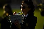 27 October 2019; Debrah Fenlon, a member of the St Patrick's Brass and Read Band, plays a Cornet before the Kilkenny Senior Hurling Club Championship Final match between James Stephens and Ballyhale Shamrocks at UPMC Nowlan Park in Kilkenny. Photo by Ray McManus/Sportsfile