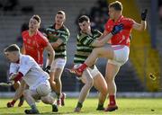 27 October 2019; Darragh Roche of East Kerry has his goalbound shot saved by St Brendan's goalkeeper Eoghan O'Brien, with the help of team-mate Kieran O'Dwyer, during the Kerry County Senior Club Football Championship semi-final match between St Brendan's and East Kerry at Fitzgerald Stadium in Killarney, Kerry. Photo by Brendan Moran/Sportsfile