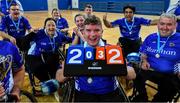 27 October 2019; Maurice Noonan of Munster, centre, and team-mates celebrate after defeating Leinster during the M.Donnelly GAA Wheelchair Hurling All-Ireland Finals at National Indoor Arena in Abbotstown, Dublin. Photo by David Fitzgerald/Sportsfile