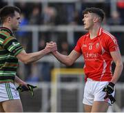 27 October 2019; David Clifford of East Kerry, right, with Jack Barry of St Brendan's after the Kerry County Senior Club Football Championship semi-final match between St Brendan's and East Kerry at Fitzgerald Stadium in Killarney, Kerry. Photo by Brendan Moran/Sportsfile