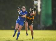 27 October 2019; Niamh O'Sullivan of Mourneabbey in action against Louise Ryan of Ballymacarbry during the Munster Ladies Football Senior Club Championship Final match between Ballymacarbry and Mourneabbey at Galtee Rovers GAA Club, in Bansha, Tipperary. Photo by Harry Murphy/Sportsfile