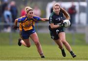 27 October 2019; Andrea Murphy of Foxrock-Cabinteely in action against Casey Conroy of Sarsfields during the Leinster Ladies Football Senior Club Championship Final match between Foxrock-Cabinteely and Sarsfields at Coralstown-Kinnegad GAA in Kinnegad, Co. Westmeath. Photo by Ben McShane/Sportsfile