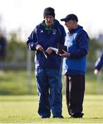 27 October 2019; Foxrock-Cabinteely manager Peter Clarke, right, and selector Colm Kearney ahead of the Leinster Ladies Football Senior Club Championship Final match between Foxrock-Cabinteely and Sarsfields at Coralstown-Kinnegad GAA in Kinnegad, Co. Westmeath. Photo by Ben McShane/Sportsfile