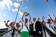 27 October 2019; Seán Campbell of Sarsfields lifting the cup following the Kildare County Senior Club Football Championship Final Replay match between Moorefield and Sarsfields at St Conleth's Park in Newbridge, Kildare. Photo by Eóin Noonan/Sportsfile