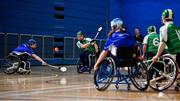 27 October 2019; John Scott of Leinster in action against Cian Horgan of Munster during the M.Donnelly GAA Wheelchair Hurling All-Ireland Finals at National Indoor Arena in Abbotstown, Dublin. Photo by David Fitzgerald/Sportsfile
