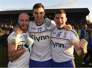 27 October 2019; Ratoath players, from left, Emmet Boyle, Cian O’Brien and Gareth Rooney celebrate following their side's victory during the Meath County Senior Club Football Championship Final match between Ratoath and Summerhill at Páirc Tailteann in Navan, Co Meath. Photo by Seb Daly/Sportsfile