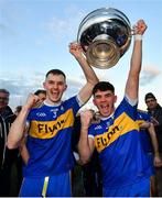 27 October 2019; Conor McGill, left, and Connell Aherne of Ratoath celebrate with the trophy following their side's victory during the Meath County Senior Club Football Championship Final match between Ratoath and Summerhill at Páirc Tailteann in Navan, Co Meath. Photo by Seb Daly/Sportsfile