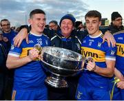 27 October 2019; Gareth, left, and Conor Rooney of Ratoath with their father Diarmuid with the trophy following the Meath County Senior Club Football Championship Final match between Ratoath and Summerhill at Páirc Tailteann in Navan, Co Meath. Photo by Seb Daly/Sportsfile