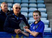 27 October 2019; Aileen Wall of Ballymacarbry receives the Player of the Match award from Jerome Casey, Munster LGFA President, following the Munster Ladies Football Senior Club Championship Final match between Ballymacarbry and Mourneabbey at Galtee Rovers GAA Club, in Bansha, Tipperary. Photo by Harry Murphy/Sportsfile