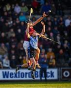 27 October 2019; Jack O'Connor of St Martin's rises over Michael Fogarty of St Anne's during the Wexford County Senior Club Hurling Championship Final between St Martin's and St Anne's at Innovate Wexford Park in Wexford. Photo by Stephen McCarthy/Sportsfile