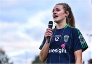 27 October 2019; Foxrock-Cabinteely captain Amy Connolly makes a speech following the Leinster Ladies Football Senior Club Championship Final match between Foxrock-Cabinteely and Sarsfields at Coralstown-Kinnegad GAA in Kinnegad, Co. Westmeath. Photo by Ben McShane/Sportsfile