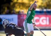 27 October 2019;  Eugene Magee of Ireland  celebrates his side's goal, scored byJohn McKee, during the FIH Men's Olympic Qualifier match between Canada and Ireland at Rutledge Field, in West Vancouver, British Columbia, Canada. Photo by Darryl Dyck/Sportsfile