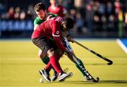 27 October 2019; Jeremy Duncan of Ireland in action against Sukhi Panesar of Canada vie for the ball during the FIH Men's Olympic Qualifier match between Canada and Ireland at Rutledge Field, in West Vancouver, British Columbia, Canada. Photo by Darryl Dyck/Sportsfile