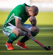 27 October 2019; Eugene Magee of Ireland reacts after losing to Canada in a shootout during the FIH Men's Olympic Qualifier match at Rutledge Field, in West Vancouver, British Columbia, Canada. Photo by Darryl Dyck/Sportsfile