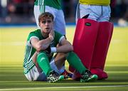 27 October 2019; Lee Cole of Ireland dejected after losing to Canada in a shootout during the FIH Men's Olympic Qualifier match at Rutledge Field, in West Vancouver, British Columbia, Canada. Photo by Darryl Dyck/Sportsfile