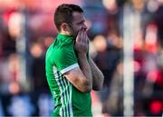 27 October 2019; John Jackson of Ireland reacts after losing to Canada in a shootout during the FIH Men's Olympic Qualifier match at Rutledge Field, in West Vancouver, British Columbia, Canada. Photo by Darryl Dyck/Sportsfile
