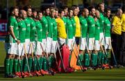 27 October 2019; Ireland players sing the national anthem before the FIH Men's Olympic Qualifier match against Canada at Rutledge Field, in West Vancouver, British Columbia, Canada. Photo by Darryl Dyck/Sportsfile