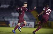 28 October 2019; Joshua Keane-Quinlivan of Galway United celebrates with team-mate Francely Lomboto after scoring his side’s first goal from the penalty spot during the SSE Airtricity Under-19 League Final match between Galway United and Waterford United at Eamonn Deacy Park in Galway. Photo by Sam Barnes/Sportsfile