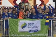 28 October 2019; Dean Beresford of Waterford United lifts the Dr Tony O'Neill Perpertual Cup following the SSE Airtricity Under-19 League Final match between Galway United and Waterford at Eamonn Deacy Park in Galway. Photo by Sam Barnes/Sportsfile