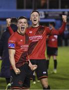 28 October 2019; James Brown, left, and Stephen Meaney of Drogheda United celebrate following the SSE Airtricity League Promotion / Relegation Play-off Final 1st Leg match between Drogheda United and Finn Harps at United Park in Drogheda, Co Louth. Photo by Harry Murphy/Sportsfile