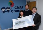 30 October 2019; Leinster Rugby hosted a Champions of 2009 Gala Dinner in the RDS in May and as part of the night the Leinster Rugby team of 2009 nominated CMRF Crumlin as their charity of choice. CMRF Crumlin provides vital funding for CHI Crumlin, previously known as Our Lady's Children's Hospital, Crumlin, and The National Children's Research Centre. The event raised €25,000 for CMRF Crumlin and representatives from the 2009 squad, Shane Jennings and Gordon D’Arcy were in attendance today to make the donation to CMRF Crumlin on behalf of the squad. In attendance at the presentation were Gráinne Kennedy from CMRF Crumlin Children's Hospital with Shane Jennings and Gordon D’Arcy. Photo by Matt Browne/Sportsfile