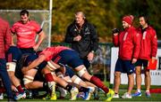 29 October 2019; New Munster forwards coach Graham Rowntree and head coach Johann van Graan, right, with Munster players during Munster Rugby squad training at University of Limerick in Limerick. Photo by Brendan Moran/Sportsfile
