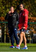 29 October 2019; Head coach Johann van Graan, right, with new forwards coach Graham Rowntree and during Munster Rugby squad training at University of Limerick in Limerick. Photo by Brendan Moran/Sportsfile