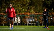 29 October 2019; Head coach Johann van Graan and new forwards coach Graham Rowntree, right, during Munster Rugby squad training at University of Limerick in Limerick. Photo by Brendan Moran/Sportsfile